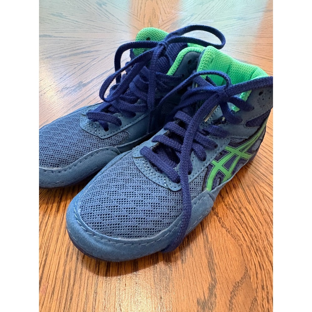 Asics Matflex 6 Kids Wrestling Shoes Blue Green High Top Sneakers K11 - Picture 2 of 8